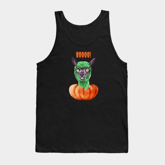 Creepy Cute Green Zombie LLama Alpaca Halloween Pumpkin Funny Tank Top by Sniffist Gang